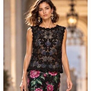 VTG Magnum Beaded Sequined Silk Top Sz 32/ Small Hand Beaded Whimsy goth EVC